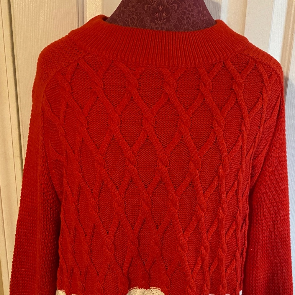 Liz Claiborne XL Red and White Cable Knit Fisherman Sweater - Picture 4 of 13